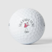 Modern Monogram Talk Birdie to Me Golfing Flamingo ゴルフボール (正面)