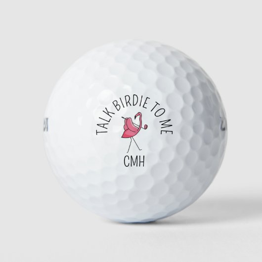Modern Monogram Talk Birdie to Me Golfing Flamingo ゴルフボール (正面)