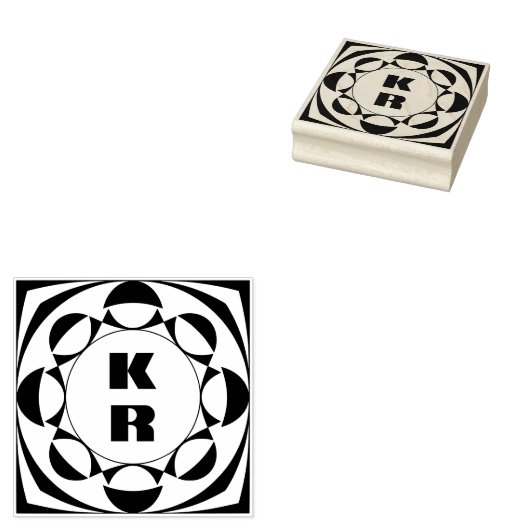 Modern Monogram Vertical Initials Art Stamp ラバースタンプ (押印)