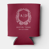 Modern Monogram Wedding Burgundy Crest 缶クーラー (正面)
