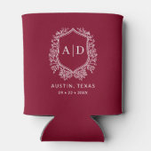 Modern Monogram Wedding Burgundy Crest 缶クーラー (裏面)