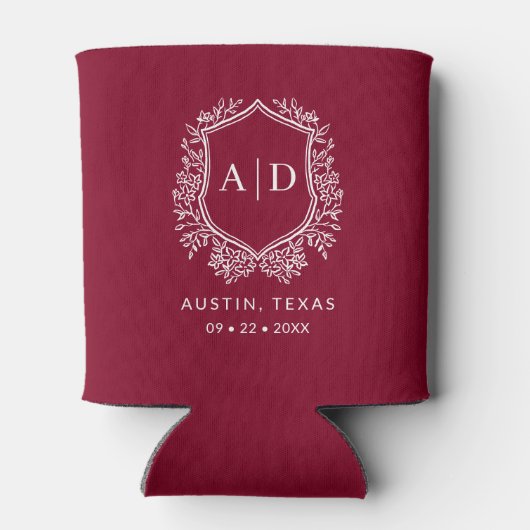 Modern Monogram Wedding Burgundy Crest 缶クーラー (裏面)