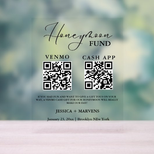 Modern Monogram  wedding honeymoon fund QR code  アクリルサイン (ニュートラル)