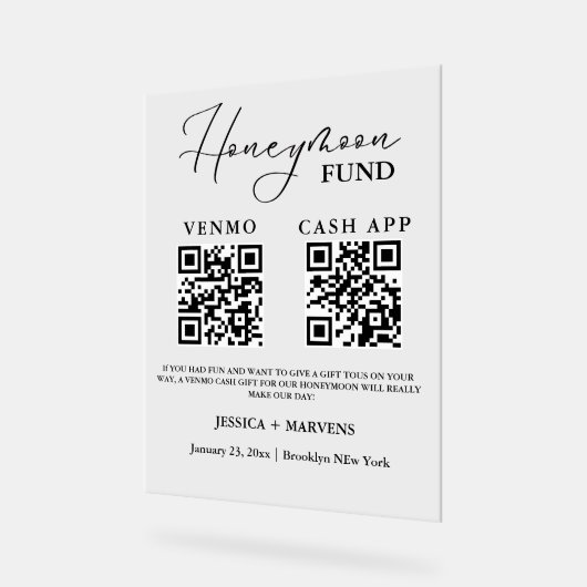Modern Monogram  wedding honeymoon fund QR code  アクリルサイン (傾斜)