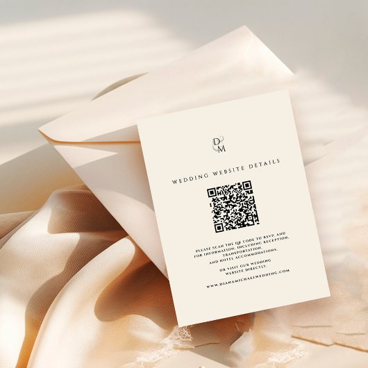 Modern Monogram Wedding Website Details QR Code エンクロージャーカード