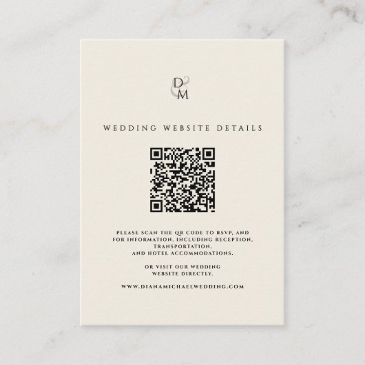 Modern Monogram Wedding Website Details QR Code エンクロージャーカード (正面)