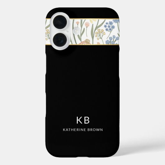 Modern Monogramm Cute Black Floral Pattern  Case-Mate iPhoneケース (裏面)