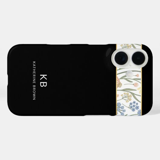 Modern Monogramm Cute Black Floral Pattern  Case-Mate iPhoneケース (裏面 (横))