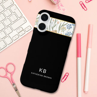 Modern Monogramm Cute Black Floral Pattern  iPhone 16ケース