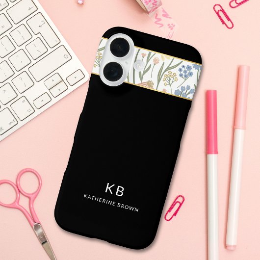 Modern Monogramm Cute Black Floral Pattern  Case-Mate iPhoneケース