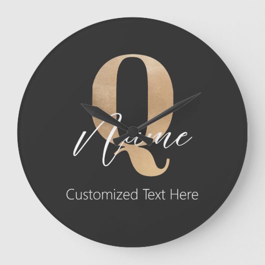 Modern Monogrammed Initial Q & Name Personalized ラージ壁時計 (正面)