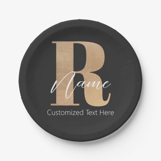 Modern Monogrammed Initial R & Name Personalized ペーパープレート (正面)