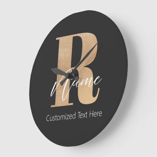 Modern Monogrammed Initial R & Name Personalized ラージ壁時計 (傾斜)