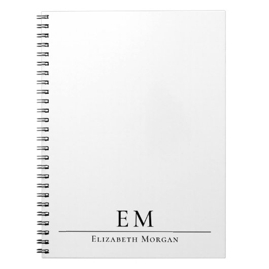 Modern Monogrammed Minimal Elegant Black White ノートブック (正面)