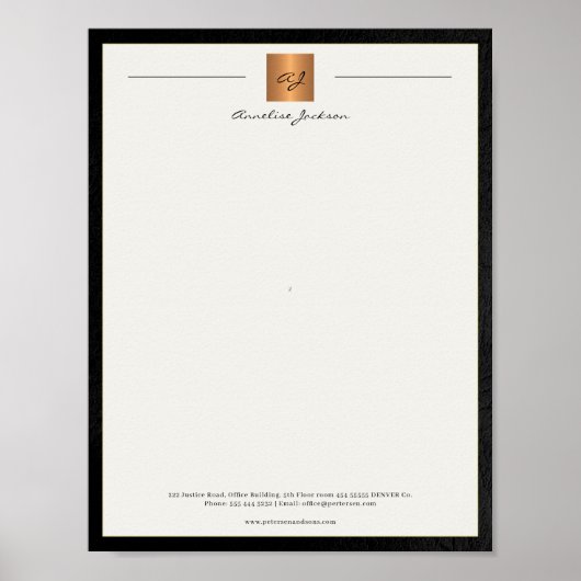 Modern monogrammed printable letterhead black gold ポスター (正面)
