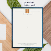Modern monogrammed printable letterhead blue gold ポスター