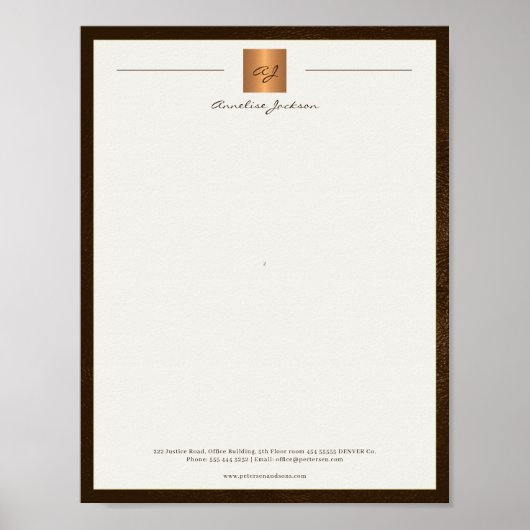 Modern monogrammed printable letterhead brown gold ポスター (正面)