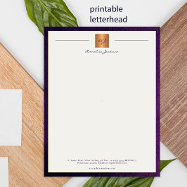Modern monogrammed printable letterhead purple ポスター