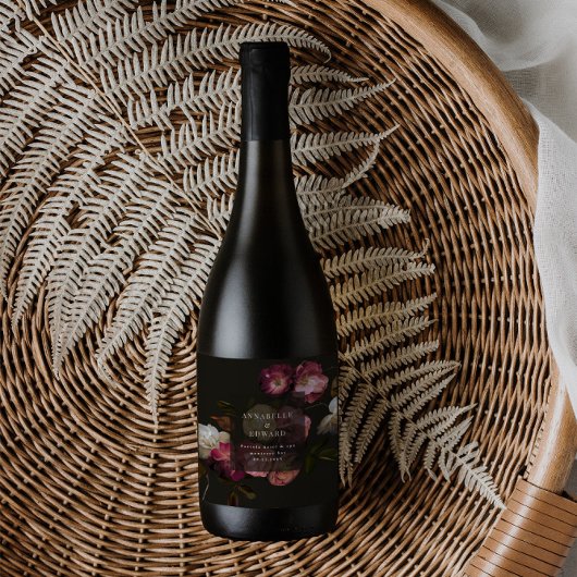 Modern Moody Floral Wedding Dark Romantic スパークリングワインラベル