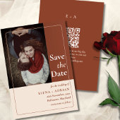 Modern Moody Photo Save the Date with QR Code セーブザデート