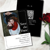 Modern Moody Photo Save the Date with QR Code セーブザデート