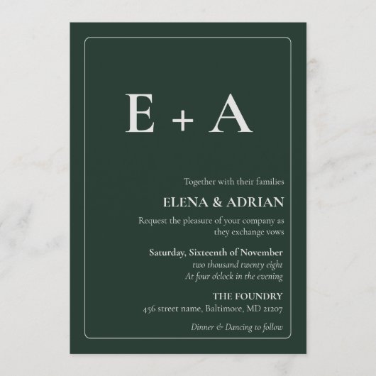 Modern Moody Photo Wedding Invitation with QR code 招待状 (正面)