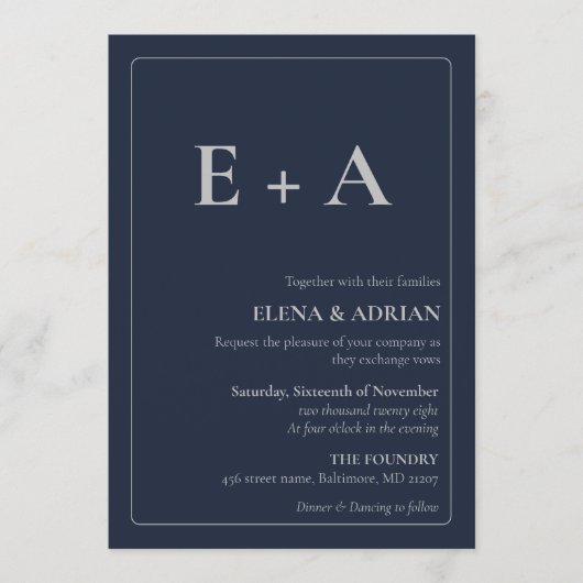 Modern Moody Photo Wedding Invitation with QR code 招待状 (正面)