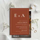 Modern Moody Photo Wedding Invitation with QR code 招待状