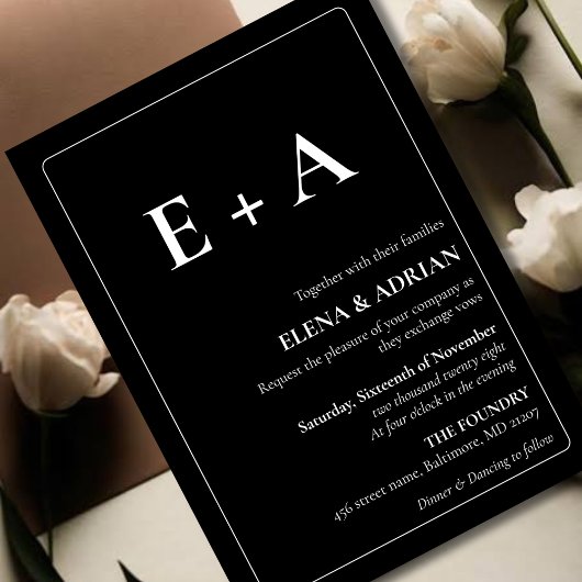 Modern Moody Photo Wedding Invitation with QR code 招待状