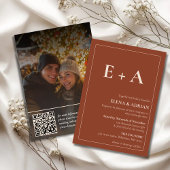 Modern Moody Photo Wedding Invitation with QR code 招待状