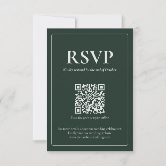Modern Moody Wedding RSVP Card with QR code (正面)