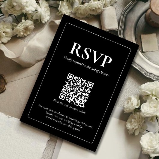Modern Moody Wedding RSVP Card with QR code