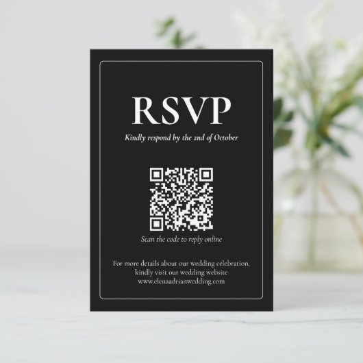 Modern Moody Wedding RSVP Card with QR code (スタンド正面)