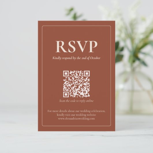 Modern Moody Wedding RSVP Card with QR code (スタンド正面)