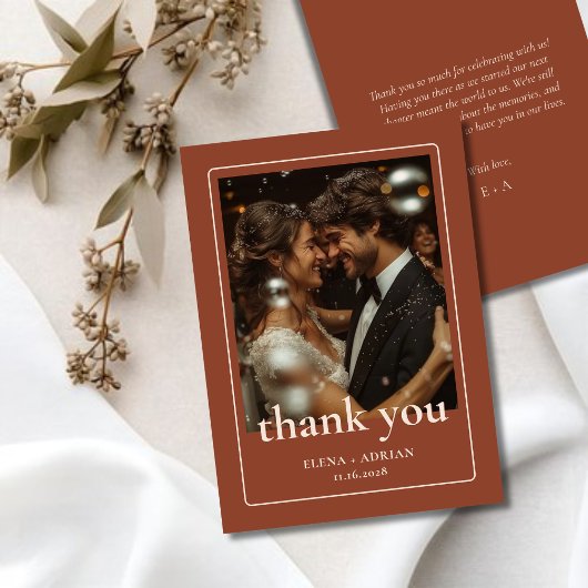 Modern Moody Wedding Thank You Card with Photo サンキューカード