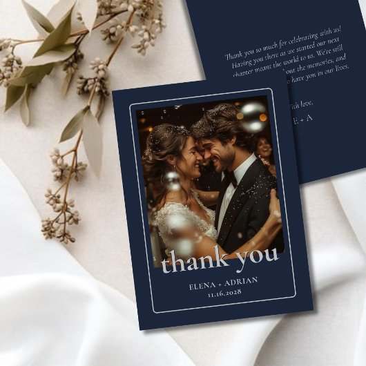 Modern Moody Wedding Thank You Card with Photo サンキューカード