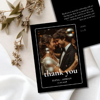 Modern Moody Wedding Thank You Card with Photo サンキューカード