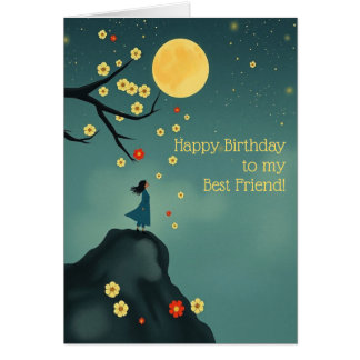 Modern Moonlit Hill Birthday Card for Best Friend