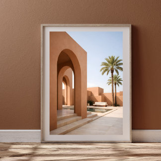 Modern Moroccan Archway with Palm Trees ポスター