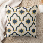 Modern Moroccan Navy Gold Geometric Pillow クッション (ブランケット)