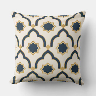 Modern Moroccan Navy Gold Geometric Pillow クッション