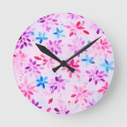 Modern Mosaic Floral Art Round Wall Clock ラウンド壁時計 (正面)