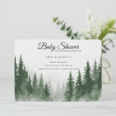 Modern Mountain Forest Adventure Green Baby Shower 招待状 (スタンド正面)