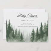 Modern Mountain Forest Adventure Green Baby Shower 招待状 (正面)