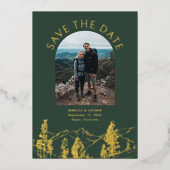 Modern Mountain Outdoors Wedding Save The Date 箔招待状 (正面)