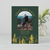 Modern Mountain Outdoors Wedding Save The Date 箔招待状 (立ち正面)