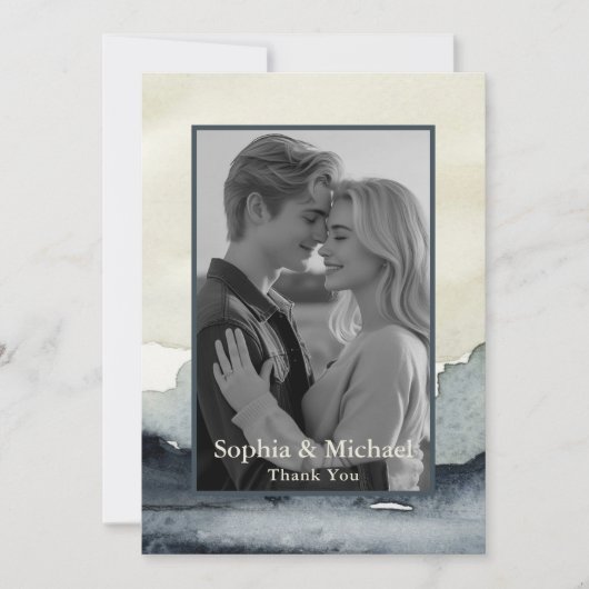 Modern Mountain Wedding Thank You Card Watercolor サンキューカード (正面)