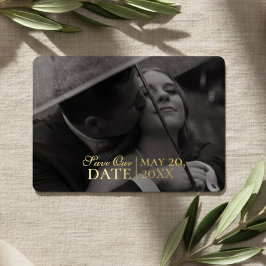 Modern Mousse Brown Photo and Foil Save the Date 箔招待状