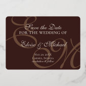 Modern Mousse Brown Photo and Foil Save the Date 箔招待状 (裏面)