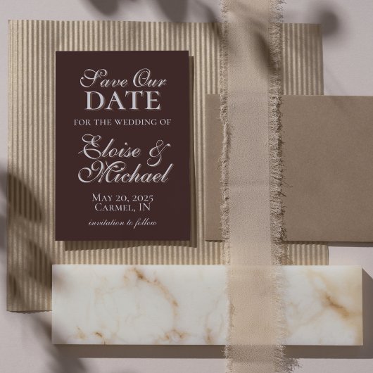  Modern Mousse Brown Vertical Photo Save the Date セーブザデート